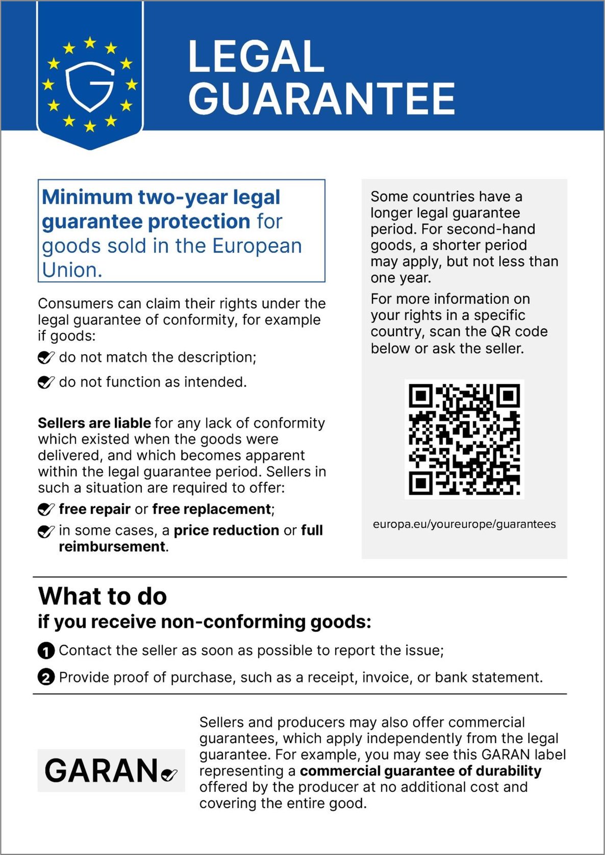 EU harmonised notice on the legal guarantee of conformity